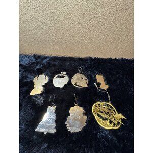 Assorted Vintage S.G. Duncan Brass Christmas Ornaments Bundle of  7 Gold tone